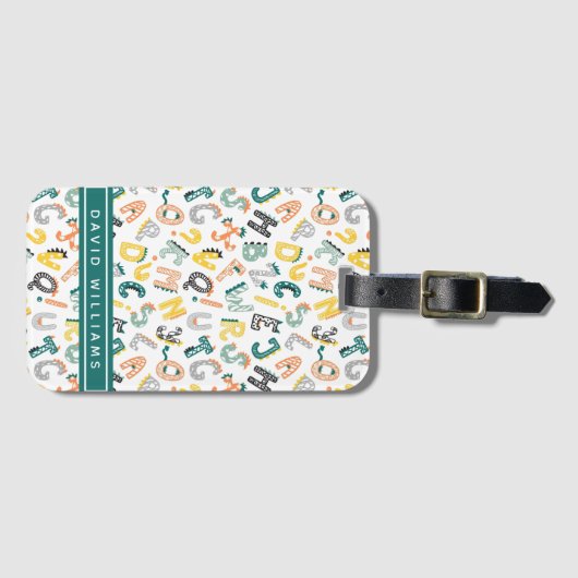 Moeie Dinosaurus Alfabet Patroon Aangepaste Naam Bagagelabel (Voorkant (horizontaal))