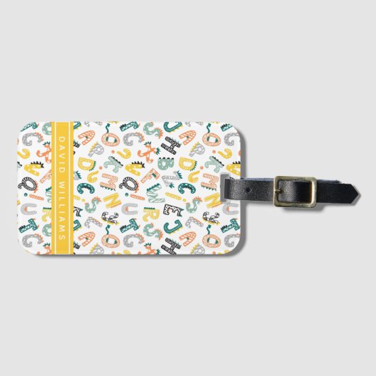 Moeie Dinosaurus Alfabet Patroon Aangepaste Naam Bagagelabel (Voorkant (horizontaal))