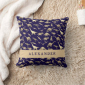 Moeie dinosaurus gepersonaliseerde naam blauw kussen (Deken)