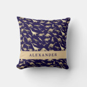 Moeie dinosaurus gepersonaliseerde naam blauw kussen (Voorkant)