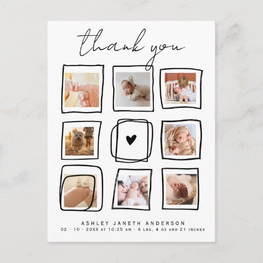 Moeie Doodles Meerdere Foto's Dank Je Wel Baby Sho Briefkaart (Voorkant)