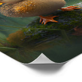 Moeie eend onder gele paraplu in regennursery poster (Hoek)