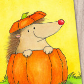 Moeie egel in pompoen herfst briefkaart