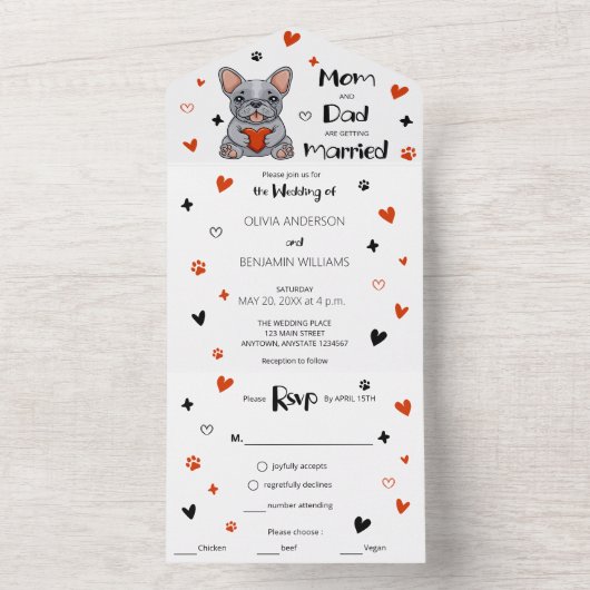 Moeie Franse Bulldog Bruiloft All In One Uitnodiging (Binnen)