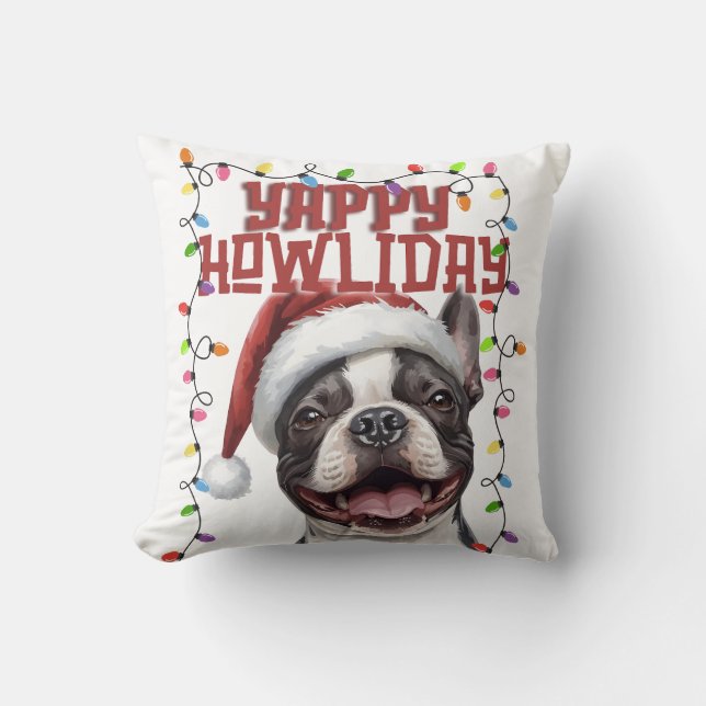 Moeie Franse Bulldog Kerstverlichting  Kussen (Voorkant)