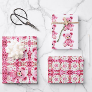 Moeie Gehaakte Teddybeer Meisjes Baby Shower Inpakpapier Vel