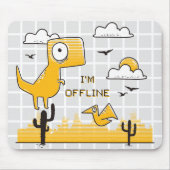 Moeie Gele Dinosaurus "IK BEN OFFLINE" Grid Muisma Muismat (Voorkant)