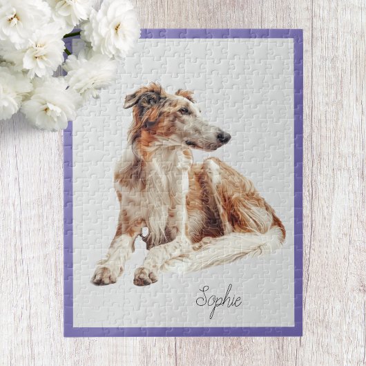 Moeie gepersonaliseerde Borzoi-hond legpuzzel
