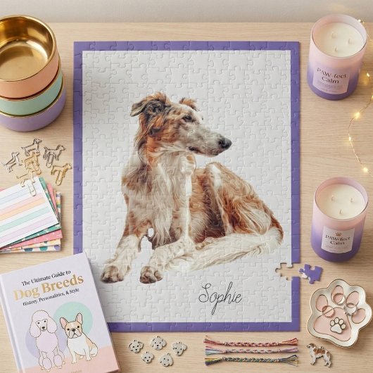 Moeie gepersonaliseerde Borzoi-hond legpuzzel