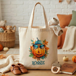 Moeie gepersonaliseerde herfstpompoen kinderentass tote bag