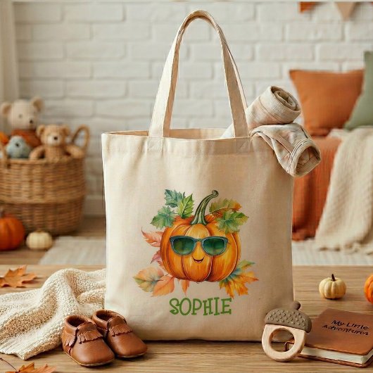 Moeie gepersonaliseerde herfstpompoen kinderentass tote bag