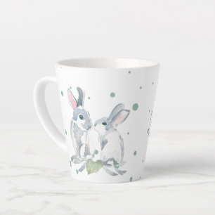 Moeie Gepersonaliseerde Konijn Groen Waterverf Latte Mok