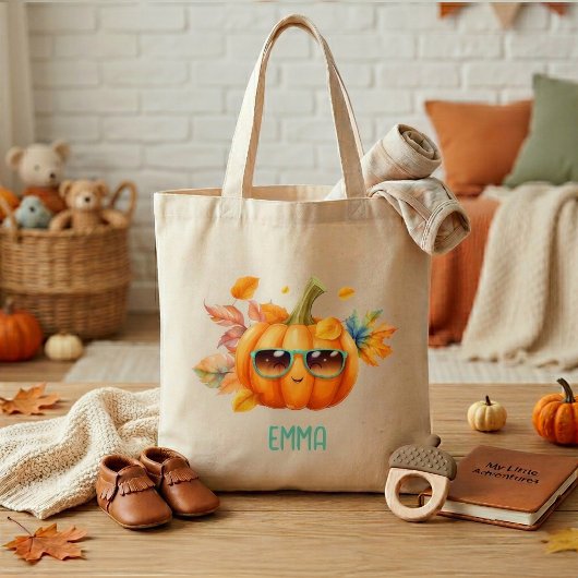 Moeie gepersonaliseerde pompoen herfst boodschappe tote bag