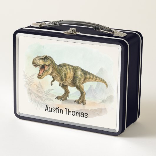 Moeie gepersonaliseerde T-Rex lunchbox voor kinder (Voorkant)