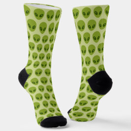 Moeie Groene Alien Hoofden Patroon Sokken