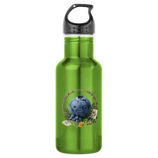 Moeie Groene Kawaii Bosbes Waterfles (Voorkant)