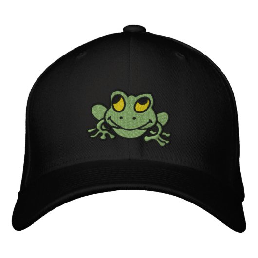 Moeie Groene Kikker Geborduurde Pet (Voorkant)