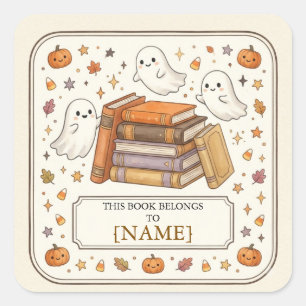 Moeie Halloween-geesten Persoonlijk Ex Libris Vierkante Sticker
