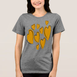 Moeie Harten Handgetekend Geel Romantische Doodle Tri-Blend Shirt