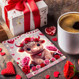 Moeie Hartjes Schotse Hooglandkoe Valentijnskaart Feestdagenkaart