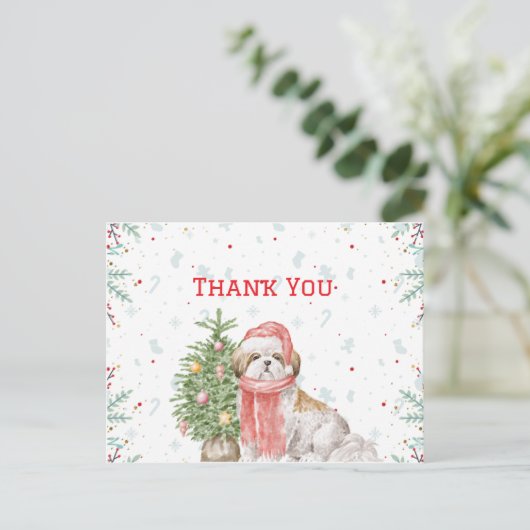 Moeie hond Shihtzu Kerstmuts Kerstmis Bedankt Briefkaart (Staand voorkant)