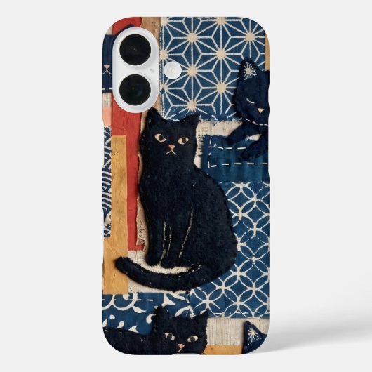 Moeie Japanse Zwarte Katten Patchwork iPhone Hoes (Achterkant)