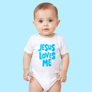 Moeie "Jesus Loves Me" in het blauw voor baby body Romper