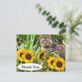 Moeie kat en zonnebloemen bedankkaart briefkaart (Staand voorkant)