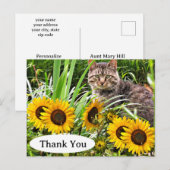 Moeie kat en zonnebloemen bedankkaart briefkaart (Voorkant / Achterkant)