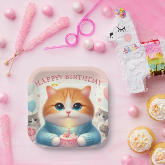 Moeie Kat Gelukkige Verjaardag Papieren Bord (Feest)