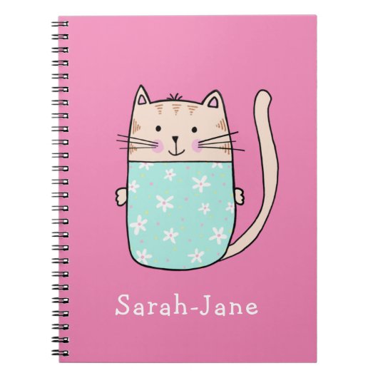 Moeie kat gepersonaliseerde aangepaste naam roze notitieboek (Voorkant)