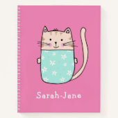 Moeie kat gepersonaliseerde aangepaste naam roze notitieboek (Voorkant)