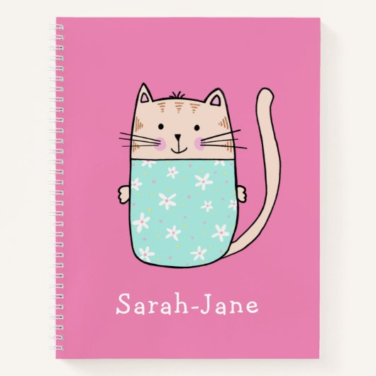 Moeie kat gepersonaliseerde aangepaste naam roze notitieboek (Voorkant)