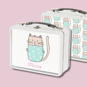 Moeie kat gepersonaliseerde naam metalen lunchbox