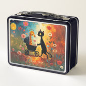Moeie Kat Giraffe Metalen Lunchbox (Achterkant)