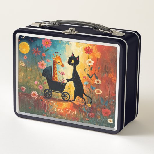 Moeie Kat Giraffe Metalen Lunchbox (Voorkant)