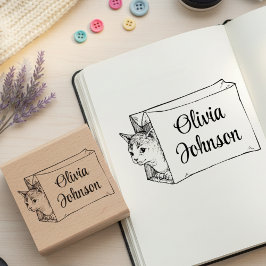 Moeie Kat in een Zak Handtekening Naam Houten Stem Rubberstempel