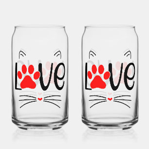 Moeie kat LIEFDE typografie met rode pootafdruk Blikvorm Glas