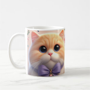 Moeie kat met paarse strik mok