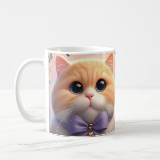 Moeie kat met paarse strik mok (Links)