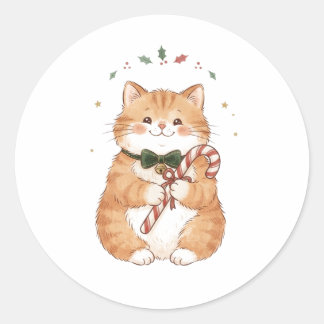 Moeie kat met snoeprietje Kerststickers Ronde Sticker