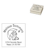 Moeie Kat Paraplu Blaadje Boog Adres Rubberstempel (Gestempeld)
