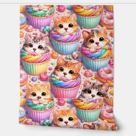 Moeie katjes en cupcake patroon regenboog zoete tr behang