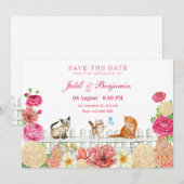 Moeie katten bloemen bruiloft save the date (Voorkant / Achterkant)