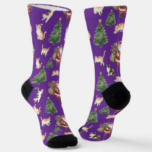 Moeie Katten en Kerstbomen Patroon Sokken