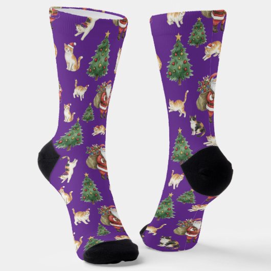 Moeie Katten en Kerstbomen Patroon Sokken (Gebogen)