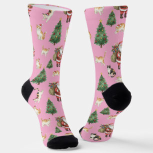 Moeie Katten en Kerstbomen Patroon Sokken 