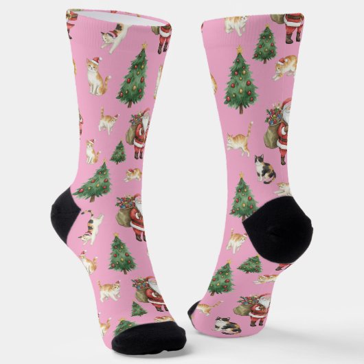Moeie Katten en Kerstbomen Patroon Sokken  (Gebogen)