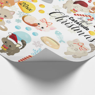 Moeie Katten Kerstpatroon Pootafdrukken, Sneeuwvlo Cadeaupapier