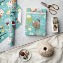 Moeie Katten Kerstpatroon Pootjes, Sneeuwvlokken T Cadeaupapier